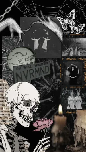 Cute Gothic Collage Skeleton Butterflies Wallpaper