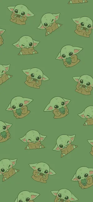 Cute Green Baby Yoda Pattern Wallpaper