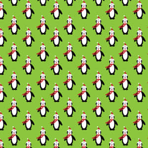 Cute Green Christmas Penguin Collage Wallpaper