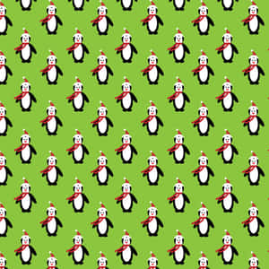 Cute Green Christmas Penguin Collage Wallpaper