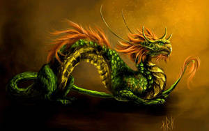 Cute Green Earth Dragon With Hair Wallpaper