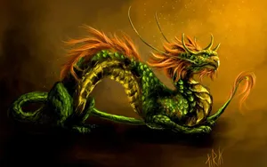 Cute Green Earth Dragon With Hair Wallpaper