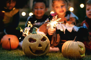 Cute Halloween Kids At Night Wallpaper