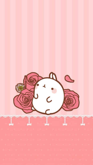 Cute Kawaii Molang On Pink Wallpaper