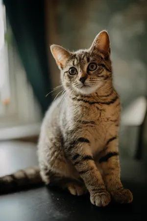 Cute Kitten Sitting On Table Wallpaper