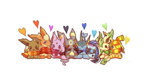 Cute Leafeon And Eeveelutions With Hearts Wallpaper