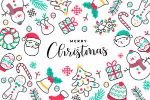 Cute Merry Christmas Doodle Banner Wallpaper