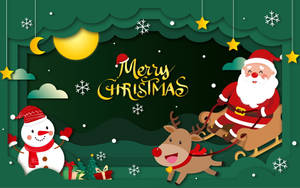 Cute Merry Christmas Green Art Wallpaper