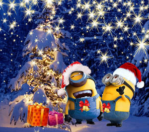 Cute Merry Christmas Minions Wallpaper