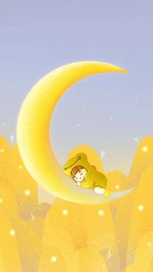 Cute Moon Girl Aesthetic Phone Wallpaper