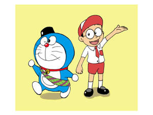 Cute Nobita And Doraemon As Boy Scouts Wallpaper
