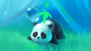 Cute Panda Sleeping On A Grass Wallpaper