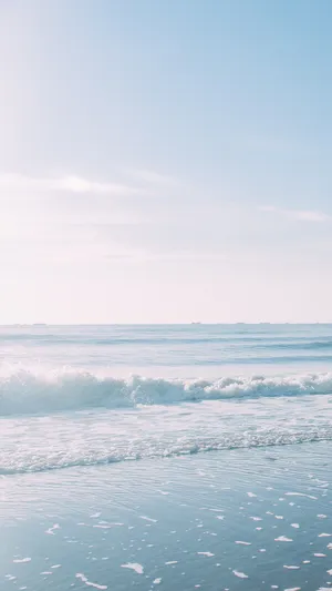 Cute Pastel Blue Aesthetic Sea With Waves Wallpaper