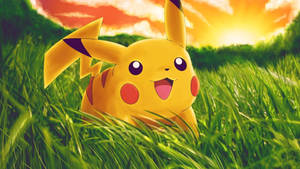 Cute Pikachu On Grass Wallpaper