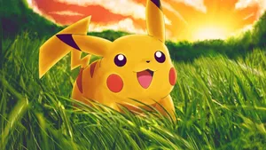 Cute Pikachu On Grass Wallpaper
