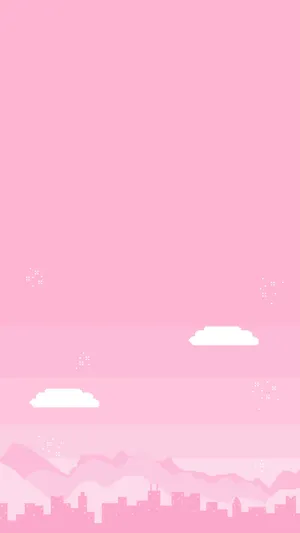 Cute Pink Aesthetic Mountains And Building Silhouettes Wallpaper