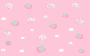 Cute Pink Aesthetic Strawberry Desktop Wallpaper