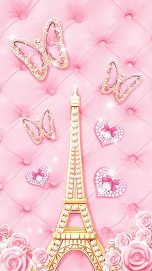 Cute Pink Butterfly And Eiffel Tower Wallpaper
