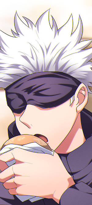 Cute Satoru Gojo Eating Jujutsu Kaisen Phone Wallpaper