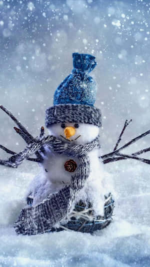 Cute Snowman With Scarf Winter Phone Wallpaper