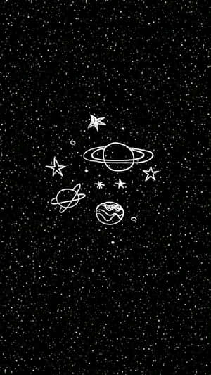 Cute Space Ringed Planet Doodle Wallpaper