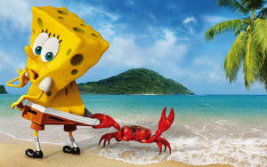 Cute Spongebob Square Pants Pinched By Crab Wallpaper