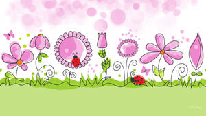 Cute Spring Flower Field Art Wallpaper