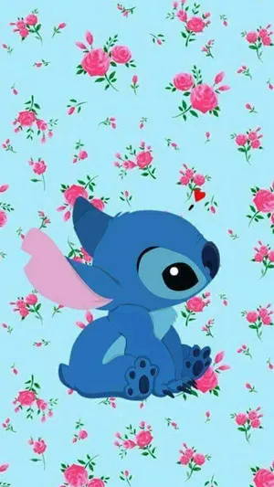 Cute Stitch And Pink Roses Wallpaper
