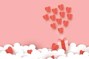Cute Valentines Day Gift With Heart Balloons Vector Art Wallpaper