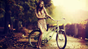 Cute Vintage Woman With Bicycle Wallpaper