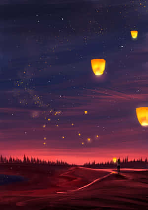 Cute Winter Lanterns Phone Wallpaper