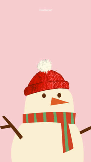 Cute Winter Snowman Wearing Red Hat Phone Wallpaper