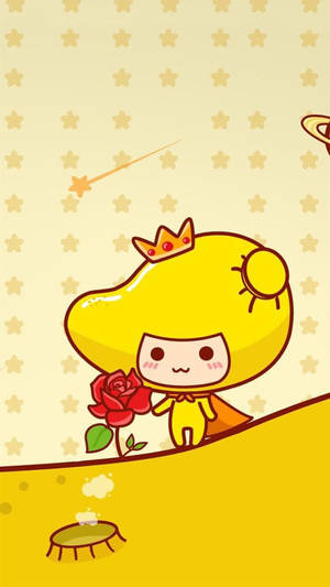 Cute Yellow Character Near Red Rose Wallpaper