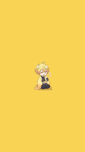 Cute Zenitsu Eating Snack Chibi Wallpaper