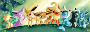 Cuteness Overload: Glaceon, Eevee And Their Pokémon Friends Wallpaper