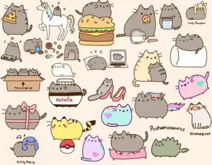 Cutest Pusheen Stickers Wallpaper