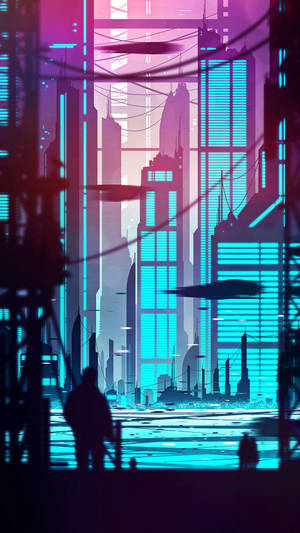 Cyberpunk City Cyan Building Wallpaper