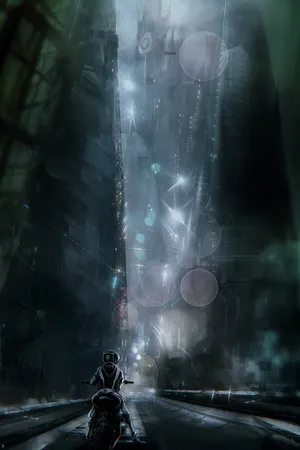Cyberpunk City Motorcyclist Wallpaper