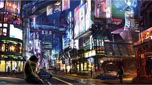 Cyberpunk City Street Level Wallpaper