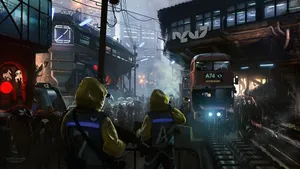 Cyberpunk City Train Station Wallpaper