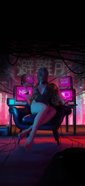 Cyberpunk Female On A Couch Iphone Wallpaper