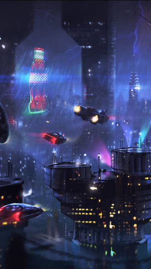 Cyberpunk Iphone Spaceships Wallpaper