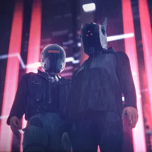 Cyberpunk Men With Advanced Helmets Wallpaper