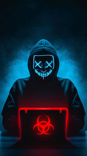 Cybersecurity_ Concept_ Hacker_with_ Glowing_ Mask_and_ Laptop Wallpaper