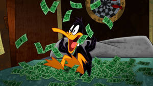 Daffy Duck With Money On Bed Wallpaper