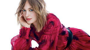 Dakota Johnson In Red Dress Wallpaper