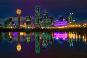 Dallas Skyline Trinity River At Night Wallpaper