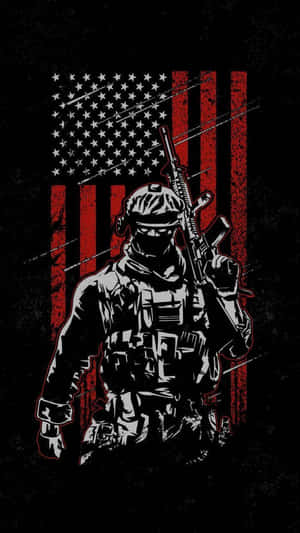 Dark_ American_ Flag_with_ Soldier_ Silhouette Wallpaper