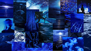 Dark And Blue Aesthetic Laptop Collage Wallpaper