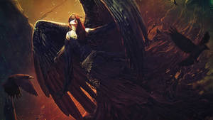 Dark Angel With Crow Wallpaper